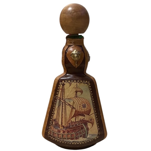 Hand Painted & Hand Tooled Modello Depositato Pilla Glass Leather Decanter - Picture 3 of 9